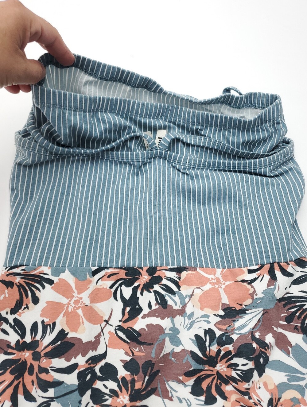 Pact Fit & Flare Strappy Midi Dress Lake Blossoms/Stripe Cotton Cozy Autumn Sz M - Picture 9 of 13